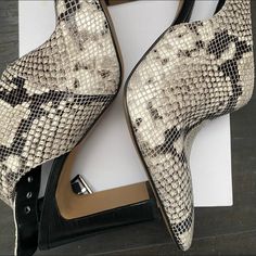 Women’s Snake Skin Mules Snake Print Pointed Toe Heels Medium Width, Trendy Gray High Heel Heels, Gray High Heels Medium Width, Snake Print Heels With Pointed Toe, Spring Snake Print Pointed Toe Heels, Trendy Gray High Heels, Gray High Heels For Spring, Elegant Gray Block Heel Heels, Chic Gray Heels For Spring