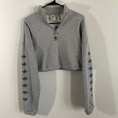 Medium Gray Heather Adidas Sweatshirt, Crop Adidas Fall Streetwear Top, Adidas Cropped Hoodie, Funnel Neck Sweatshirt, Adidas Pullover, 1/4 Zip Sweater, Adidas Sweater, Purple Hoodie, Adidas Crop, Striped Sweatshirts