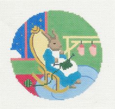 a cross stitch pattern with a mouse holding a potted plant in it's lap