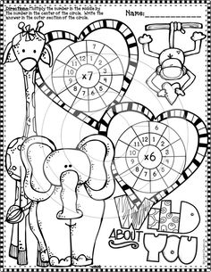 an elephant and giraffe themed valentine's day color by number activity sheet