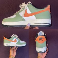 Brand New, Never Worn Green Synthetic Nike Air Force 1 For Streetwear, Casual Orange Nike Air Force 1 Lace-up, Orange Low-top Nike Air Force 1, Casual Orange Synthetic Custom Sneakers, Nike Air Force 1 In Green Synthetic, Nike Air Force 1 Orange High-top, Nike Air Force 1 Orange For Streetwear, Green Synthetic Nike Air Force 1, Sporty Orange Nike Air Force 1 Lace-up