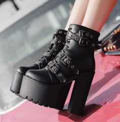 Roswel Women's Black Platform Ankle Boots | Ultrasellershoes.com – Ultra Seller Shoes Goth Platforms, Soft Leather Boots, Gothic Boots, Moda Punk, Winter Mode, Super High Heels, Estilo Punk, Zipper Boots