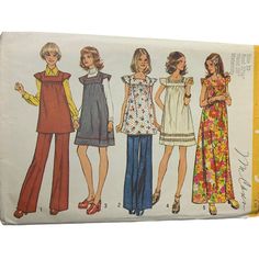 Vintage Simplicity 5756 Pattern Misses 8-16 Dress Two Lengths Tunic Pants Cut   Brand: Simplicity Made in USA Vintage size 8-16 Cut 70s Maternity Outfits, Boho Vintage Outfits, 70s Mode, Boho Maternity Dress, Boho Maternity, 60s 70s Fashion, Mode Hippie, Vintage Dress 60s, 70s Inspired Fashion