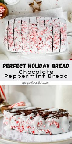 peppermint bread with white frosting and sprinkles on top