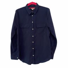 Gap Navy Blue Button Down -Full Bottom Down -Point Collar -Button Cuff Sleeves -Patch Pockets With Flap -White Buttons -100% Polyester Gap Navy Blue Button Down Black White Neutral Classic Checks Loose Fit Comfortable Casual Shirt Top Button Down Button Up Gap Gap Tops With Button Closure, Gap Collared Workwear Blouse, Collared Gap Blouse For Work, Gap Long Sleeve Tops With Button Cuffs, Gap Long Sleeve Shirt With Button Cuffs, Gap Shirt For Workwear In Fall, Gap Shirt For Fall Workwear, Gap Fall Workwear Shirt, Gap Button-up Workwear Shirt