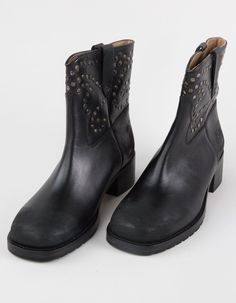 Free People Harmony Studded Ankle Boots. Studs Add Shine To An Ultrasmooth Leather Boot Boosted On A Block Heel For A Balance Of Utility And Style. 1 3/4" Heel. 6" Shaft. Leather Upper, Lining And Sole. Imported. Studded Ankle Boots, Leather Boot, Black Ankle Boots, Boot Shoes Women, Black Boots, Leather Boots, Block Heels, Bootie Boots, Leather Upper