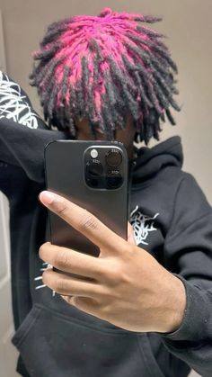 Tips Of Locs Dyed, Colorful Dreads Men, Pink And Black Dreads Men, Dread Hairstyles For Men Color, Hair Dye Ideas Men Dreads, Dyed Locs Ideas Men, Dye Locs Ideas, Hair Color Ideas For Boys