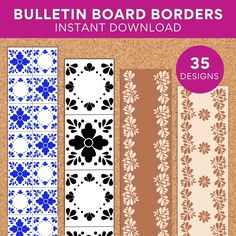 bulletin board borders with flowers and leaves on them, including three different designs for each one