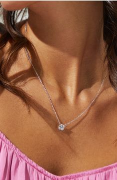 A faceted cubic zirconia gives decadent sparkle to this delicate necklace plated in rhodium or 18-karat gold. 16" length; 2" extender; 1/4" x 1/4" pendant Total cubic zirconia weight: 2.81ct. 18k-gold plate or rhodium plate/cubic zirconia Imported Necklace For Bride, Bridesmaids Accessories, Zirconia Necklace, Cubic Zirconia Necklace, Bridesmaid Accessories, Tennis Necklace, Teardrop Necklace, Pendant Design, Delicate Necklace