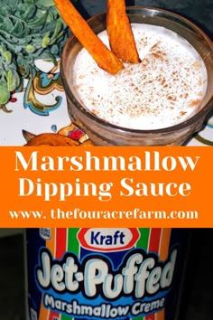 marshmallow dipping sauce in a jar with carrot sticks