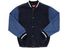 Supreme Denim Varsity Jacket Black - SS18 Denim Varsity Jacket, Varsity Jacket Black, Varsity Jacket Outfit, Frozen Blue, Jacket Store, Wool Top, Adidas Yeezy, Blue Jacket, Outfit Set