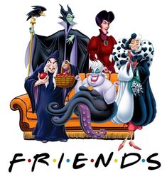 a group of cartoon characters sitting on top of a couch with the word friends written below them