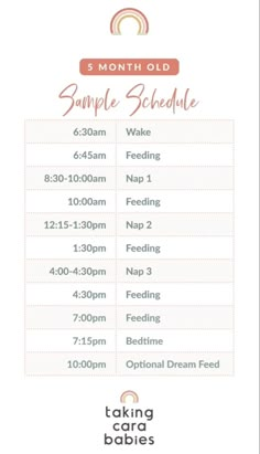 the 5 month old sample schedule for each child's bedtime routine is shown