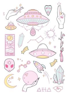 some stickers that are on the back of a white sheet with pink and yellow designs