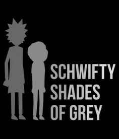 the logo for schwifty shades of grey, with two people standing next to each other