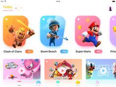 an image of the app store's homepage with different games and icons on it