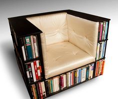 a chair made out of books is shown