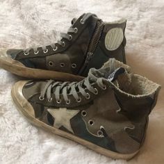 Like New ! Camo Print High Top Sneaker Francy Worn Once! Golden Goose Sneakers Camo, Golden Goose Francy, Shoes High Tops, Shoes Golden Goose, Goose Shoes, High Top Sneaker, Golden Goose Shoes, Camo Print, Golden Goose