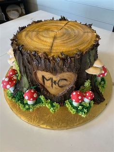 a cake made to look like a tree stump