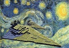 a star wars ship is in the middle of a painting