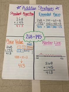 a piece of paper with numbers and place value written on it that is attached to a bulletin board