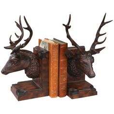 two deer head bookends made out of books