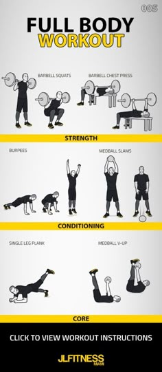 the full body workout poster shows how to do it in different positions, including exercises and instructions