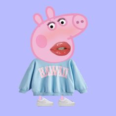 peppa pig wearing a blue sweatshirt with the word hawaii printed on it