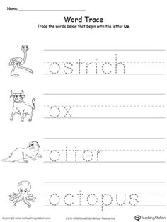 the word trace worksheet with an animal and letter o on it's side