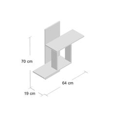 a drawing of a table and shelf with measurements for each piece on the wall, including height