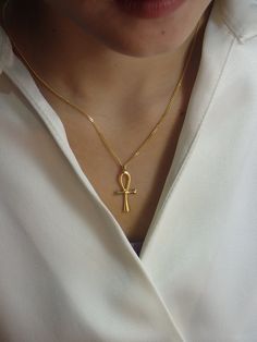 For Ready-to-ship items search here, https://etsy.me/39BDvMS Egyptian Ankh Cross Pendant Necklace / Sterling Silver Egypt Hieroglyphs pendant necklace / Protection Necklace / Egyptian Cross About Features- * Made to order * Materials: 925 Sterling Silver * Gold color: Yellow Gold Plating, White Gold Plating, and Rose Gold Plating * Pendant size: 31mm approx. * Layaway Plan Available * SKU: N161 Price is for a pair of earrings. If you need only one side, please message me for quote. As a referenc Symbolic Yellow Gold Cross Necklace, Spiritual Ankh Jewelry For Jewelry Making, Symbolic Charms Pendant Necklaces, Symbolic Pendant Necklaces With Charms, Symbolic Pendant Necklace With Charms, Gold Ankh Necklace With Adjustable Chain, Symbolic Cross Necklace With Adjustable Chain, Symbolic Ankh Sterling Silver Necklaces, Symbolic Jewelry: Cross Pendant Charms