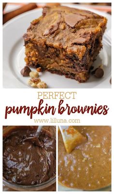 pumpkin brownies with chocolate and peanut butter are the perfect dessert for fall or halloween