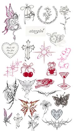 a bunch of tattoos that are drawn on paper