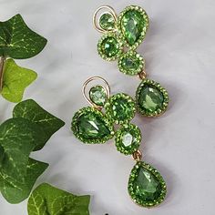 Beautiful Glam Earrings Post Style Gold Tone With Green Crystal Glass Stones Teardrop Drop Dangle New @449b Glam Gala Formal Holiday Casual Dressy Wedding Classic Green Teardrop Clip-on Earrings, Green Drop Crystal Earrings For Party, Green Teardrop Chandelier Earrings For Party, Green Dangle Teardrop Earrings For Party, Princess Courtney, Glam Earrings, Casual Dressy, Green Crystal, Green Crystals