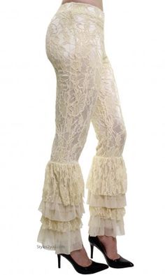 Lacey Victorian Lace Palazzo Pants, Leggings In Buttercream Lace Palazzo Pants, Victorian Pants, Victorian Boots, Sacred Threads, Lace Leggings, White Flares, Clothes Vintage, Lace Pants, Victorian Lace