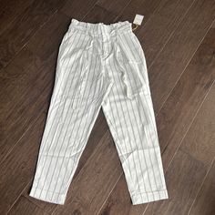 Forever 21 Trouser Dress Pants White With Gray Strip Size Medium Brand New With Tags White Paperbag Waist Casual Bottoms, Forever 21 White Spring Bottoms, Forever 21 Spring Trousers, Fitted Paperbag Waist Spring Bottoms, Fitted Paperbag Waist Pants For Day Out, Forever 21 High-waisted Pants For Spring, White Paperbag Waist Bottoms For Day Out, Forever 21 High-waisted Spring Pants, Forever 21 Cotton Bottoms For Workwear