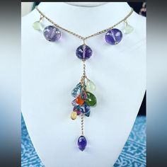 Hand Crafted Gf Multi Gemstone Necklace Amethyst, Citrine, Topaz, Prehnite, Tanzanite, Carnelian, Peridot Luxury Multicolor Amethyst Gemstones, Amethyst Multi-stone Briolette Gemstones, Amethyst Briolette Multi-stone Gemstones, Purple Multi-stone Pendant Necklace, Luxury Amethyst Multi-stone Necklace, Luxury Multi-stone Amethyst Necklace, Luxury Multicolor Amethyst Jewelry, Purple Multi-stone Pendant Gemstones, Amethyst Briolette Necklace With Gemstone Accents