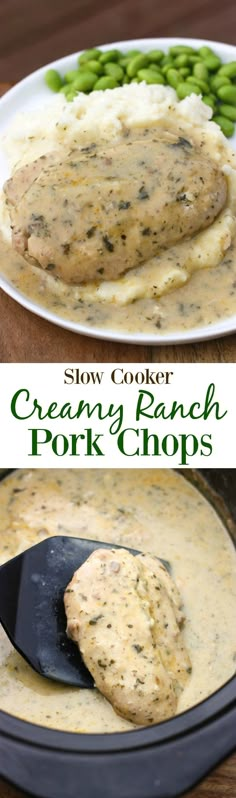 creamy ranch pork chops with cream sauce and peas