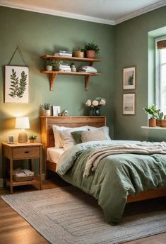 21 Cozy Dorm Room Inspo To Maximize Small Spaces Bedroom Decor Simple Ideas, Room Ideas Bedroom Simple, Small Bedroom Ideas Sage Green, Boho Bedroom Decorations, Green And Tan Bedroom Ideas, Astethic Bedroom Ideas, Small Green Bedroom Ideas, Blue Green Room Aesthetic, White Orange Bedroom