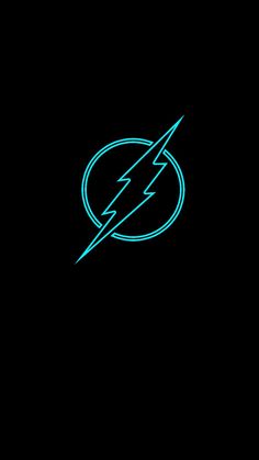 the flash logo in neon blue on a black background