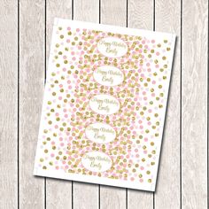 a pink and gold birthday card with polka dots