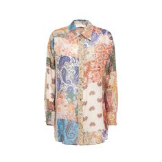 This oversized silk shirt from Zimmermann features a vibrant patchwork of floral and paisley designs, creating a relaxed yet fashionable appearance. Long sleeves and a classic collar enhance its elegance, making it ideal for casual outings or bohemian-inspired outfits.

- Composition: 100% Silk  
- Front button closure  
- Barcode: 9358201718790 Australian Swimwear, Light Silk, Printed Silk Shirt, Chrissy Teigen, John Legend, Long Shirt, Silk Shirt, Oversized Shirt, Missoni