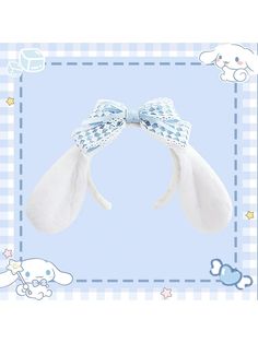 two white and blue bows on top of each other in front of a checkered background