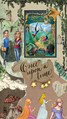 the land of stories once upon a time book cover with an illustration of princess aurora and prince aurora