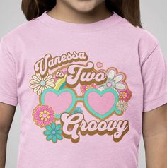 Two Groovy Toddler Shirt, Two Groovy Toddler Outfit Personalized, Two Groovy Birthday Shirt Party Outfit, Personalized Two Groovy T Shirt Two Groovy Shirt, Trendy Custom Print Top For Birthday, Trendy Tops With Custom Print For Birthday, Pre-shrunk Shirt For Spring Birthday, Trendy Graphic Print Shirt For Birthday, Groovy Birthday Outfit, Shirt Party Outfit, Groovy T Shirt, Flower Child Aesthetic