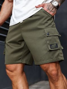 Verde militar Casual Collar  Tela tricotada Letras,Liso Shorts deportivos Embellished No-Elástico Summer Shorts Men Outfits, Men’s Summer Casual Outfits, Cargo Shorts Outfit, Summer Sports Outfits, Casual Shorts Outfit, Husband Clothes, Summer Business Casual Outfits, Business Casual Summer