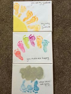 two cards with handprints on them that say you are my sunshine