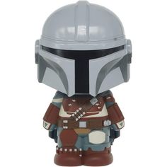 the boba fett helmet is shown on top of a boba fett figurine