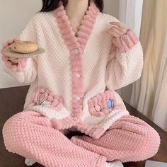 Color: Pink, Size: 2XL Velvet Pajamas, Winter Loungewear, Cardigan Set, Flannel Women, Flannel Pajamas, Cozy Flannel, Home Wear, Sleepwear & Loungewear, Kawaii Clothes