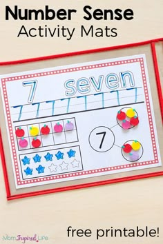 a printable number sense activity mat with the words seven seven and seven seven on it